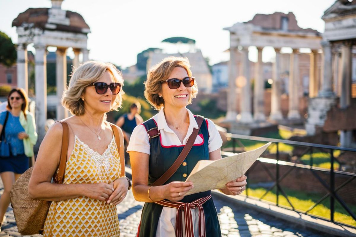 Two ladies in Rome before departing on a cruise from port Civitavecchia