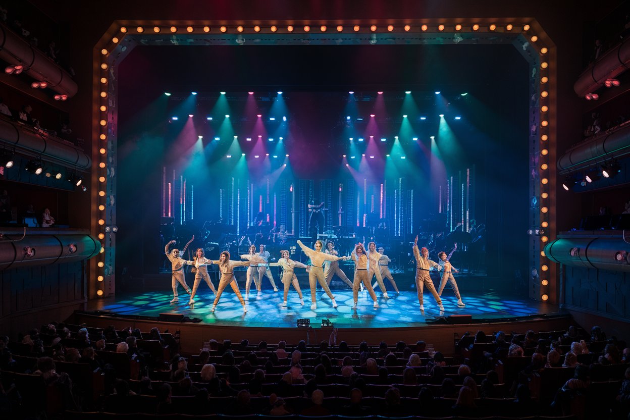 dancers in a musical show on stage inside a big Theatre on a cruise ship