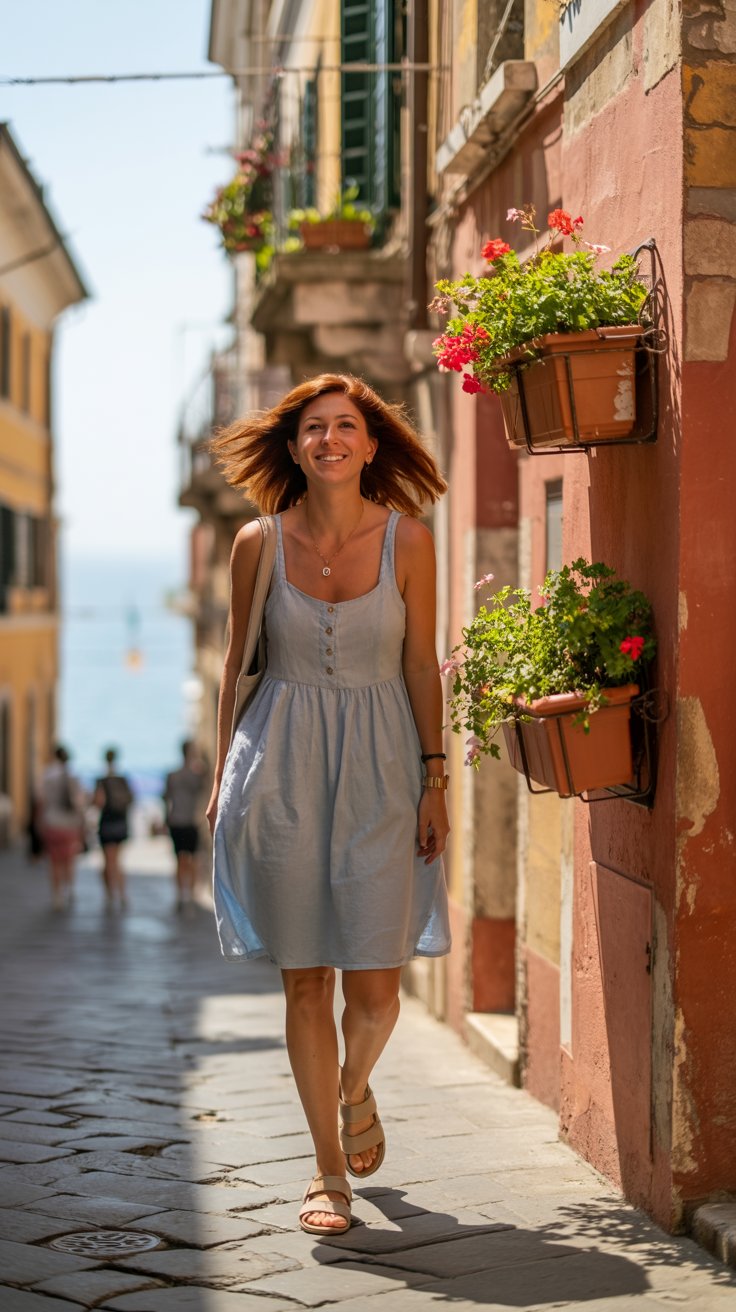Casual tourist lady on a walk in Civitavecchia