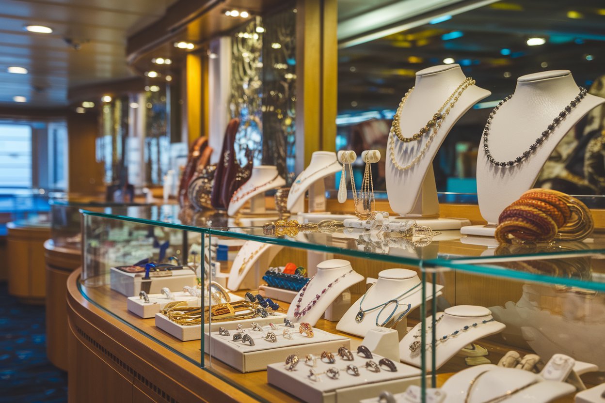 Boutique shop selling jewerly on a Queen Elizabeth cruise ship