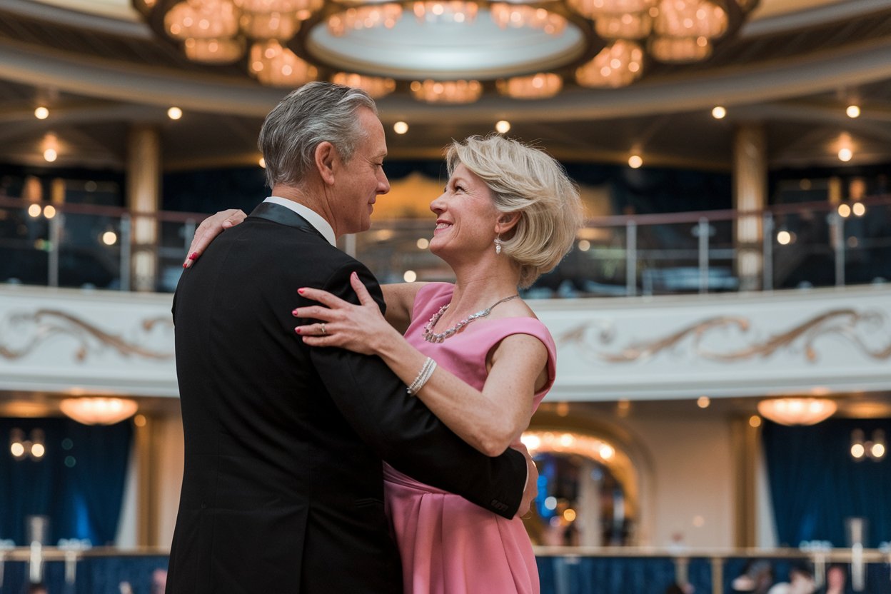 Couple dancing in the ballroom on Queen Elizabeth cruise ship