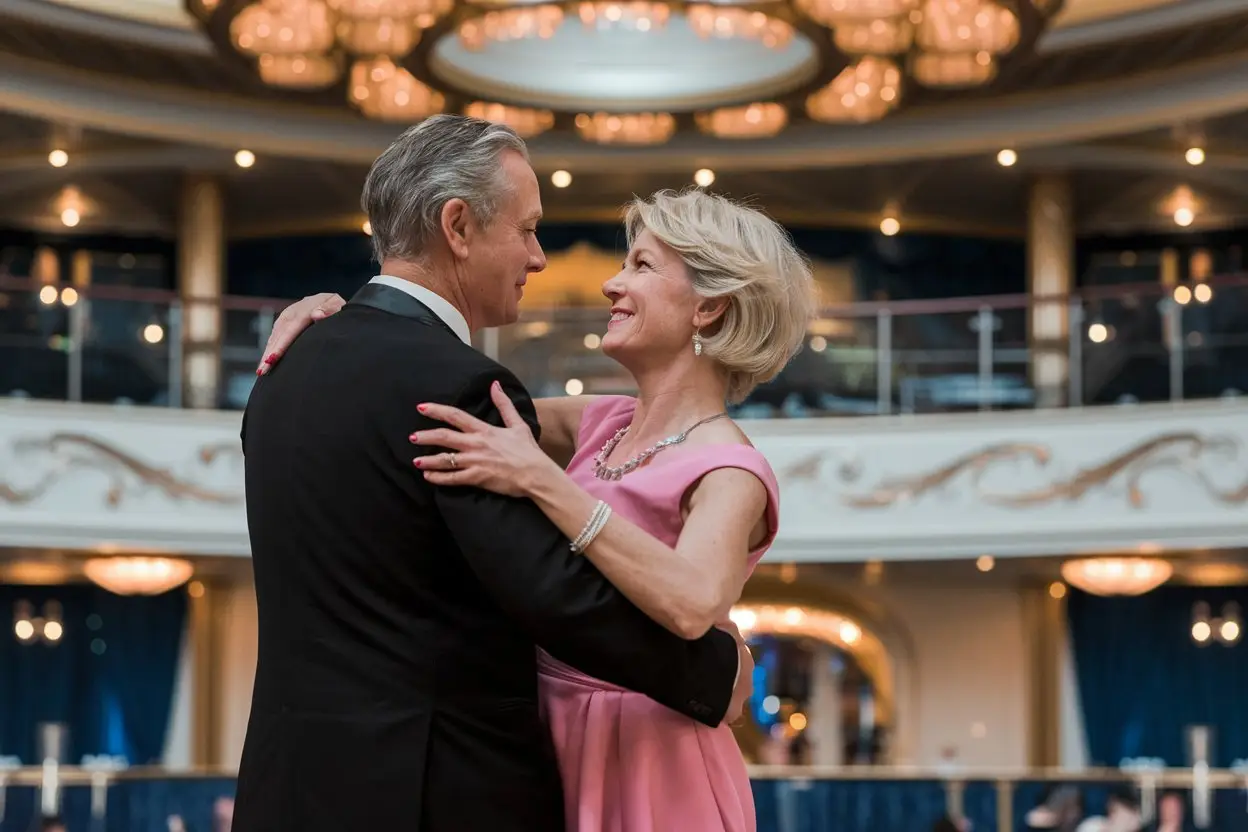 Couple dancing in the ballroom on Queen Elizabeth cruise ship