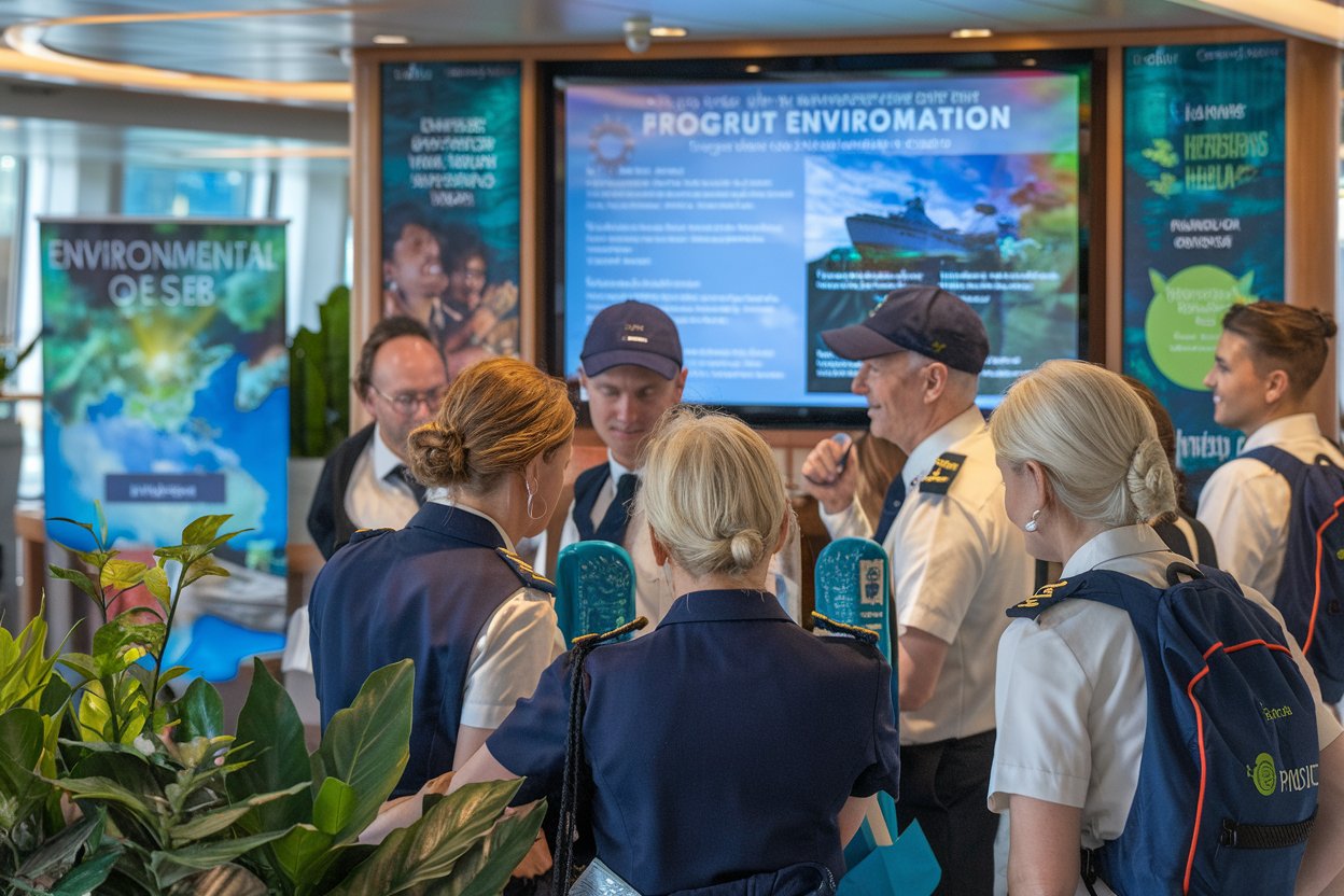 Crew learning about the environmental program on Queen Elizabeth cruise ship