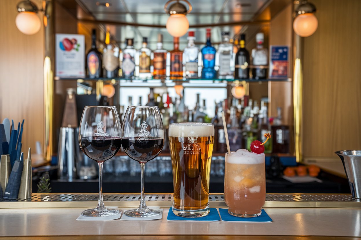 Drinks on the bar on Queen Elizabeth cruise ship