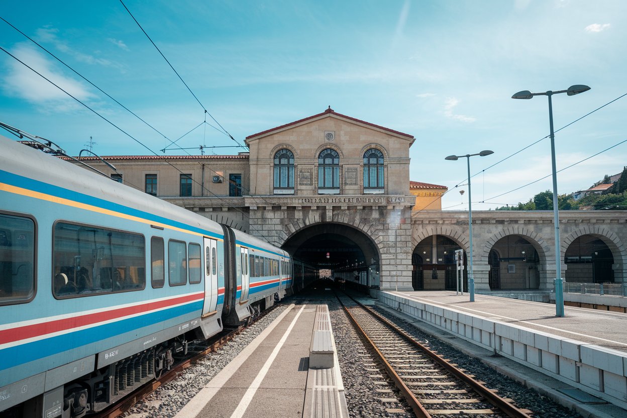 Piraeus station with a train in Athens