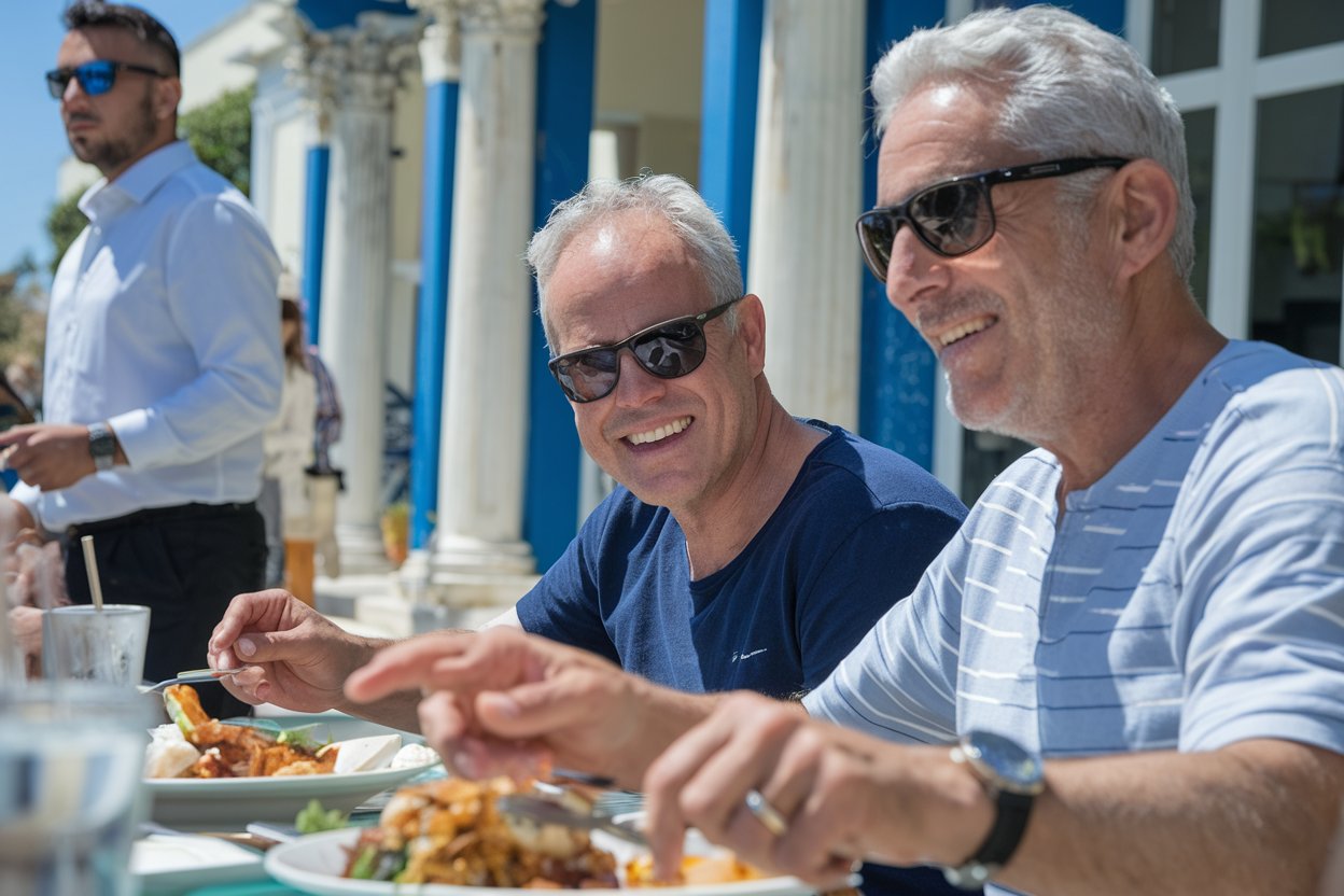 guests in a restaurant having lunch in Athens while waiting for a cruise ship