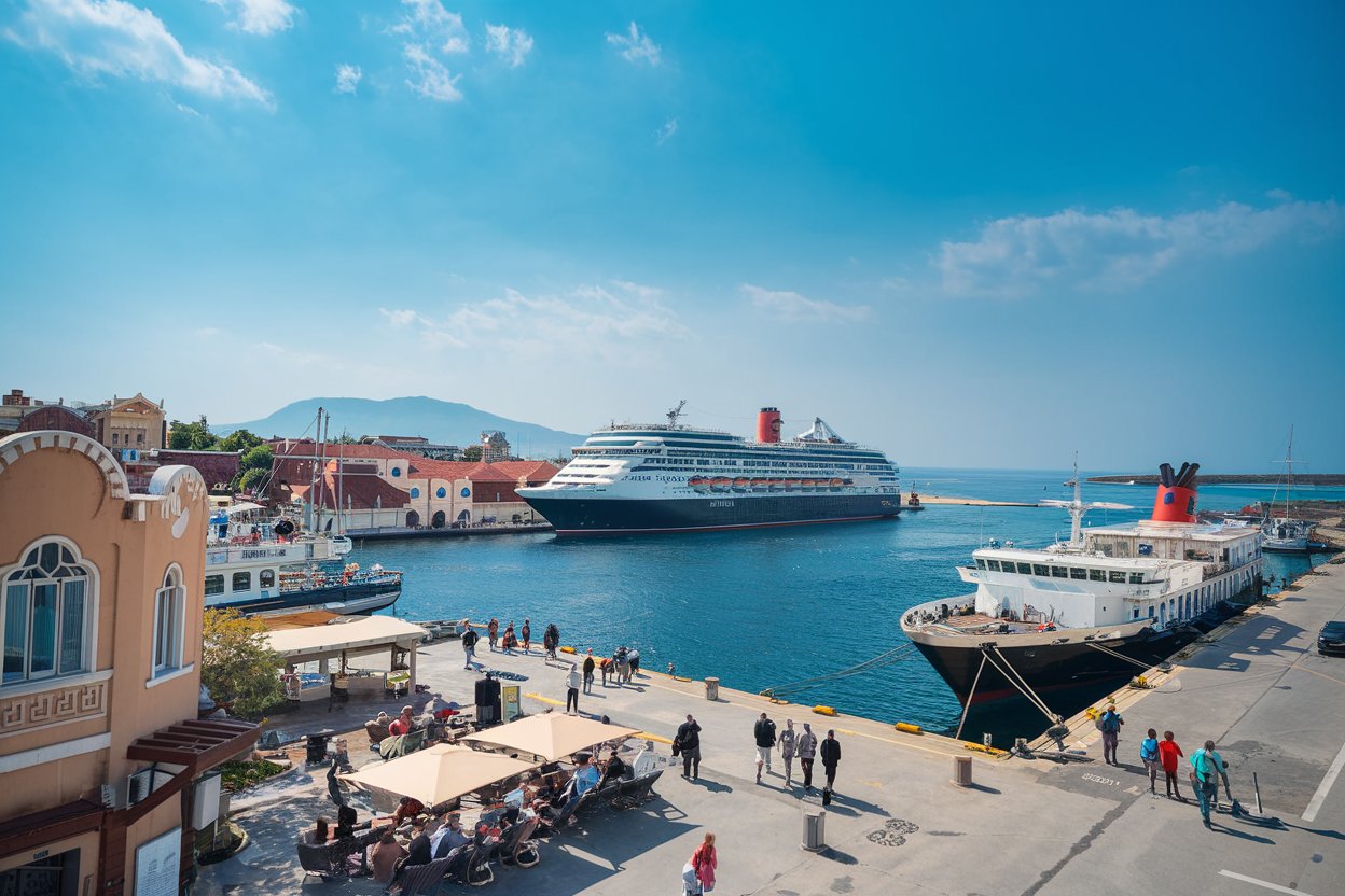 port of Piraeu in Greece with a cruise ship