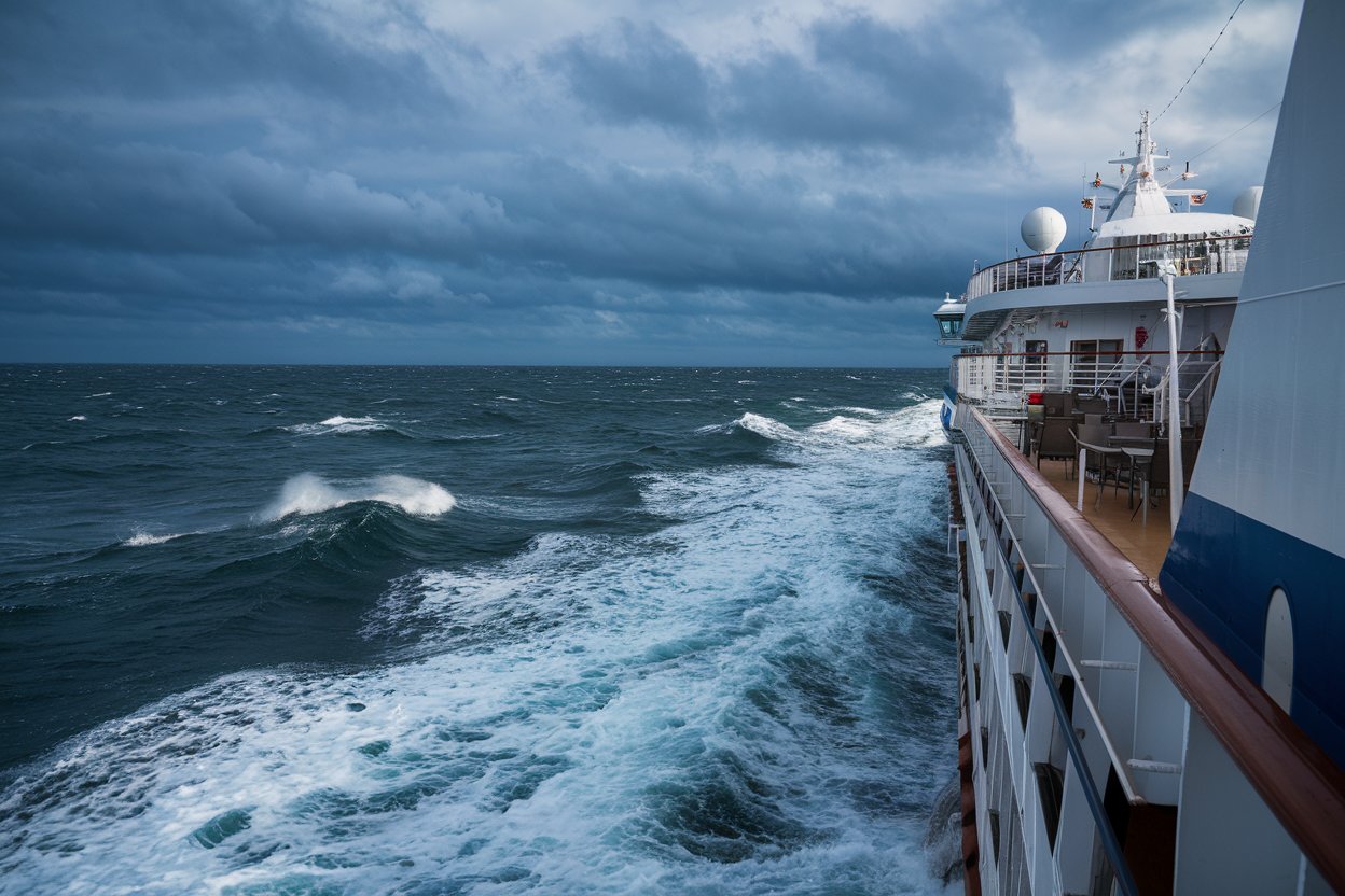 A cruise ship in rough seas