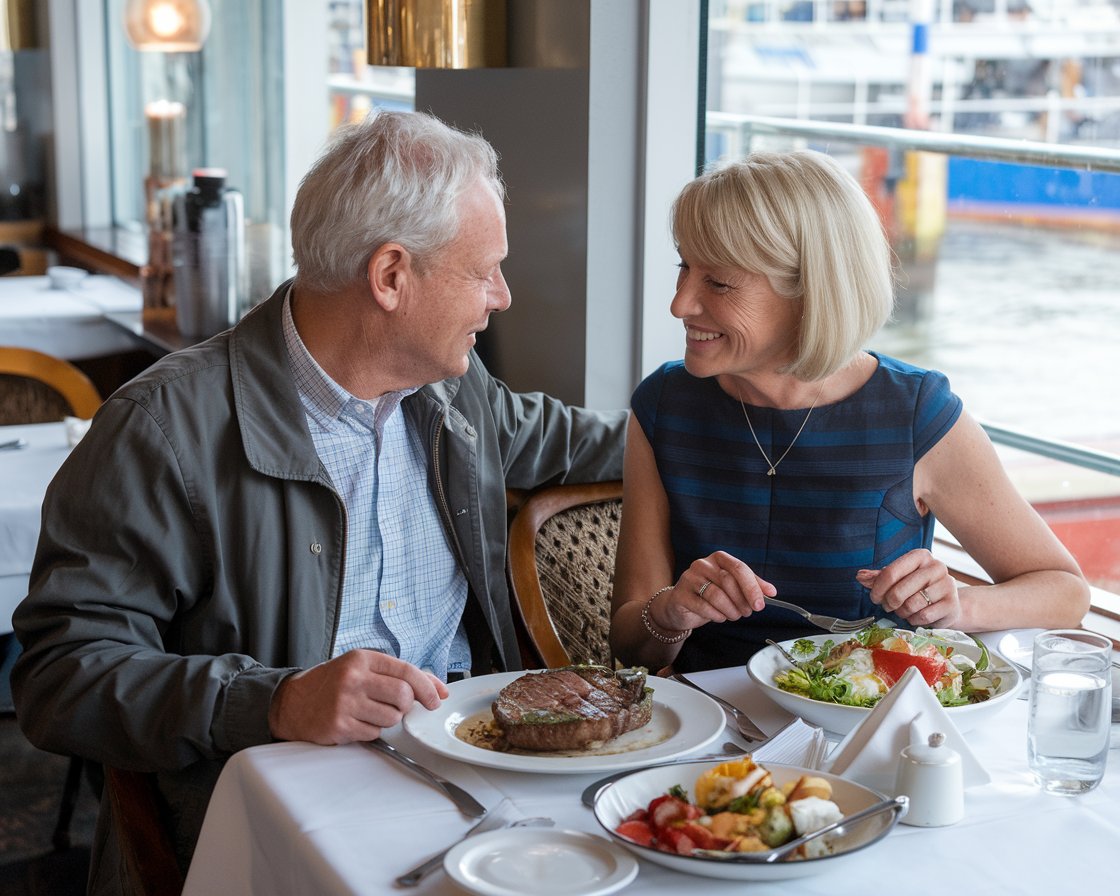 An older man and lady having a casual lunch in a restaurant near Port of Hull