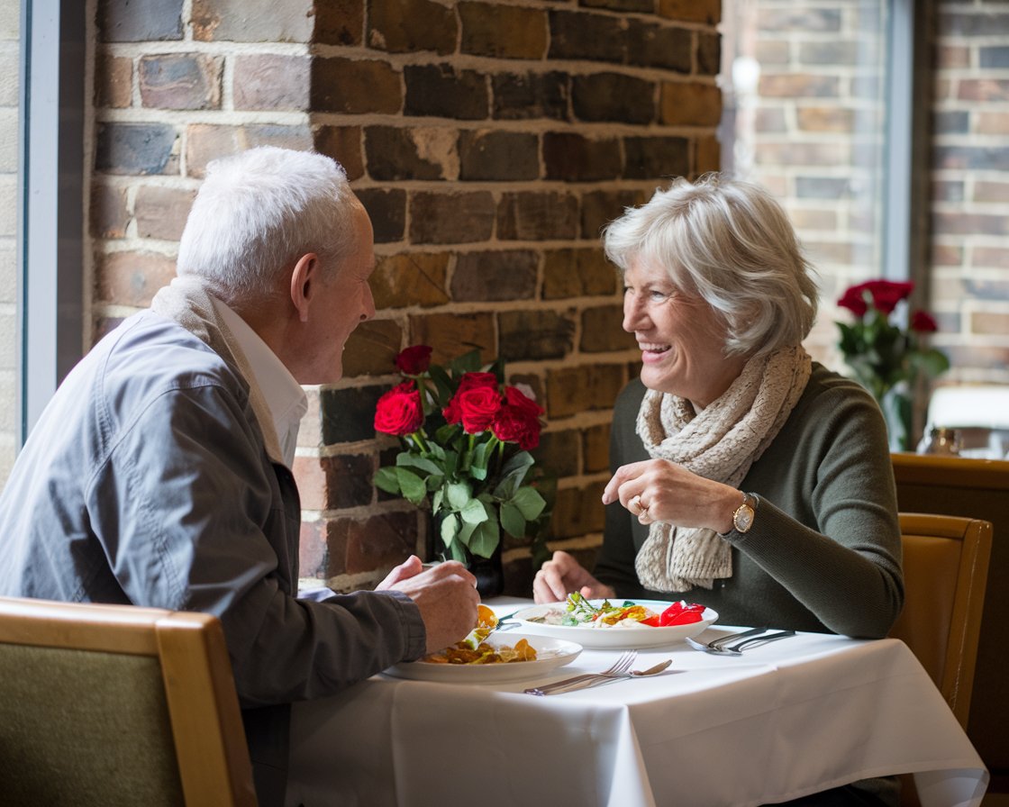 An older man and lady having a casual lunch in a restaurant near Rosyth Port