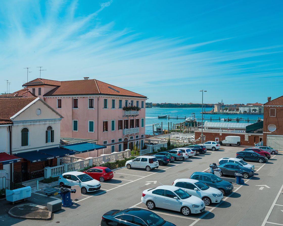 Busy parking lot at the Venice Port