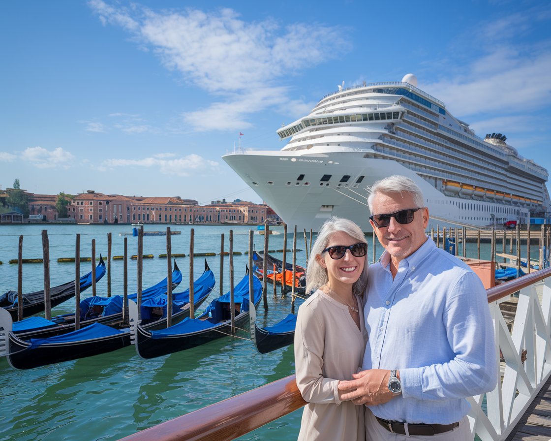 Couple at the Port of Venice cruise ship terminal