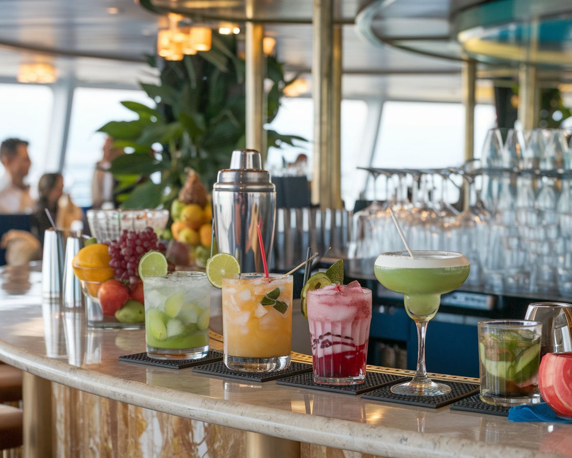 Drinks on the bar on Norwegian Breakaway cruise ship