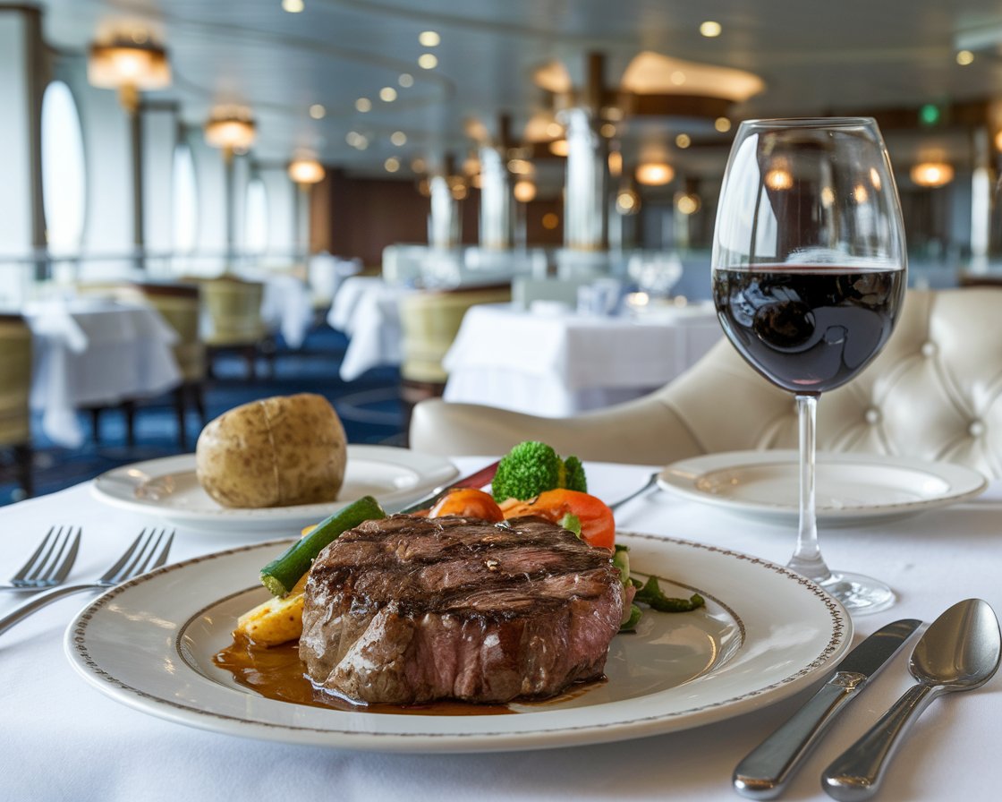 Fine dining meal on a cruise ship