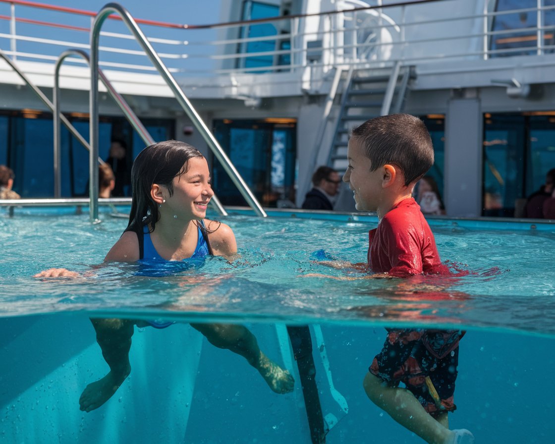 Girl and boy in pool on Norwegian Breakaway cruise ship