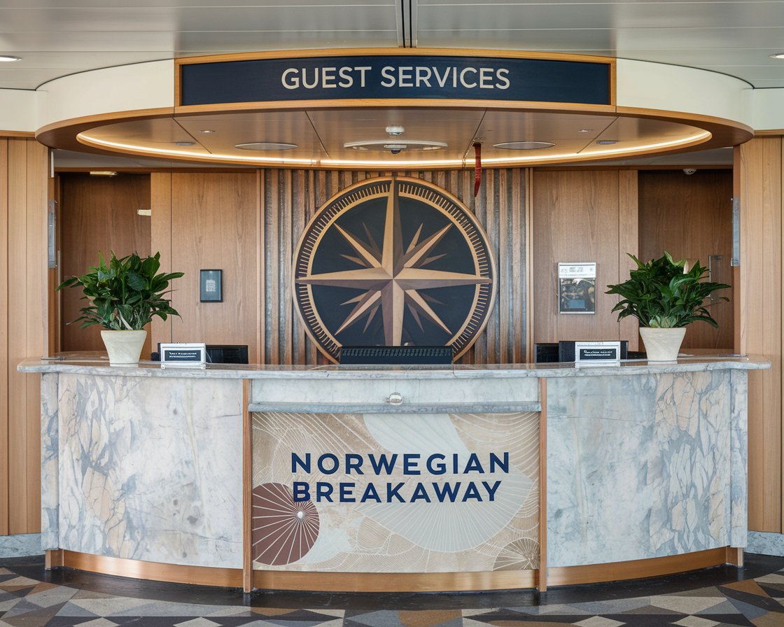 Guest services desk on Norwegian Breakaway cruise ship