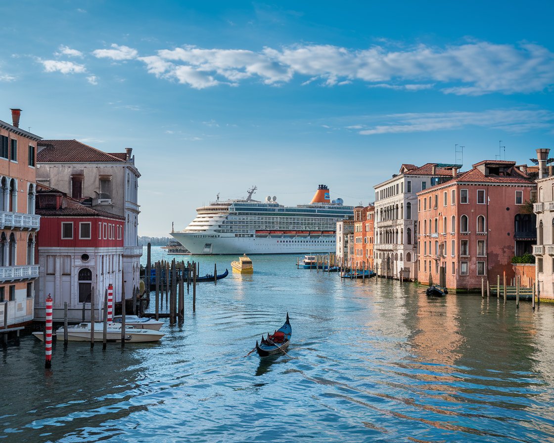 In Venice with a cruise ship in the background