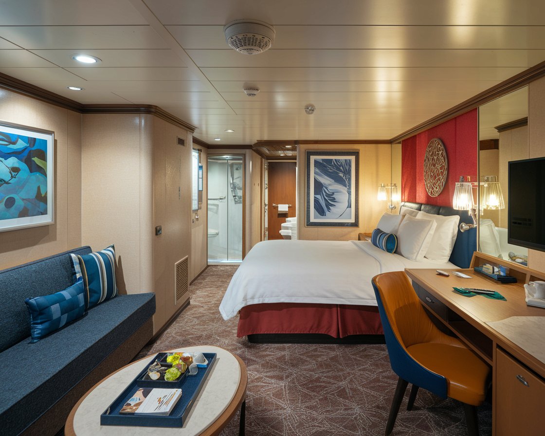 Inside a stateroom cabin on a cruise ship