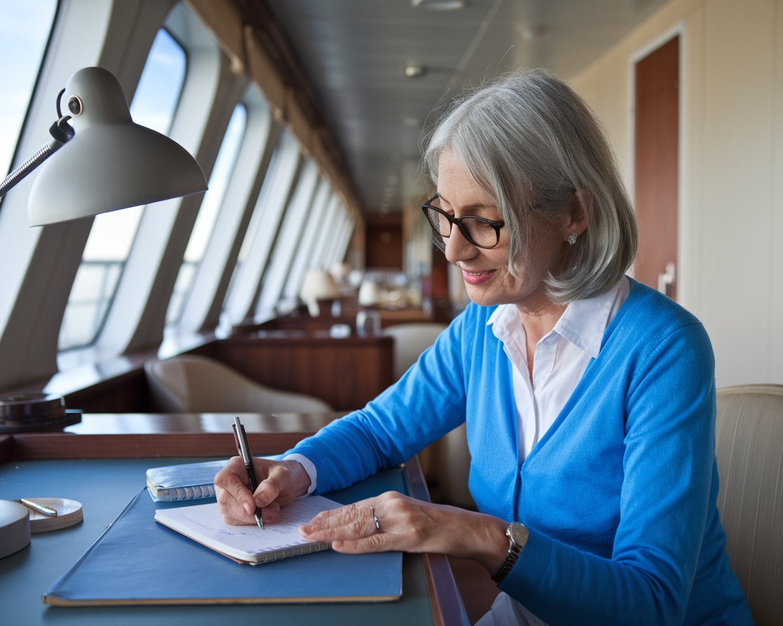 Lady writing a review about Venice cruise port