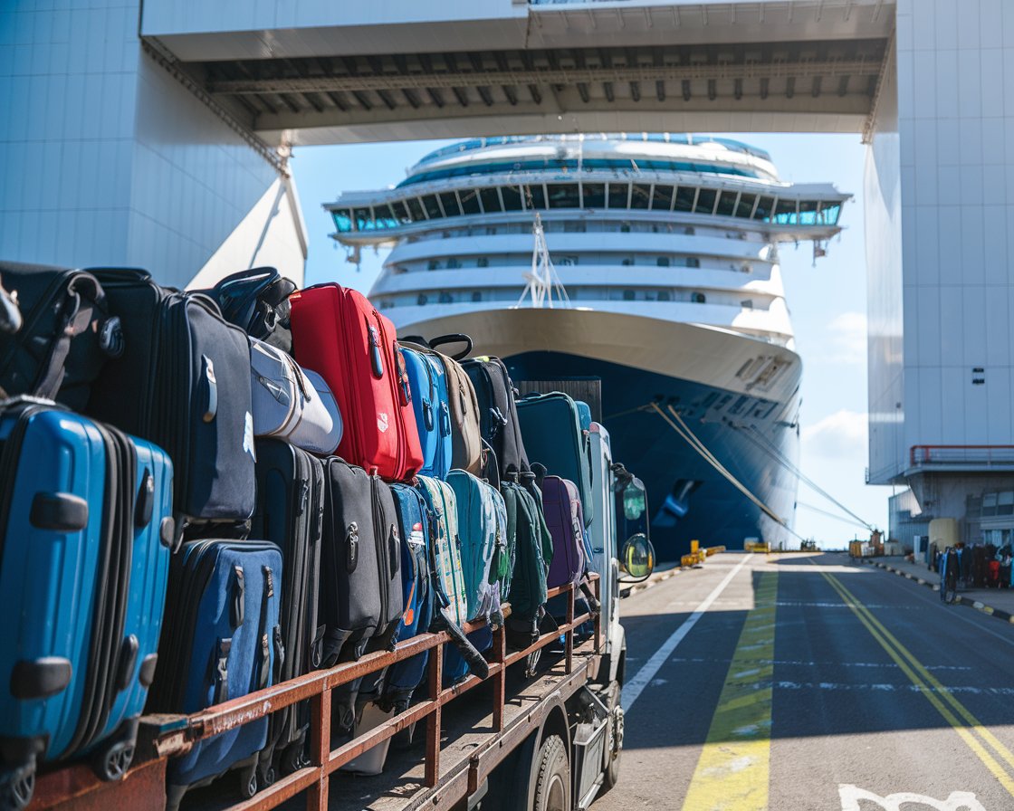 Luggage waiting to go on a cruise ship at Gibraltar port