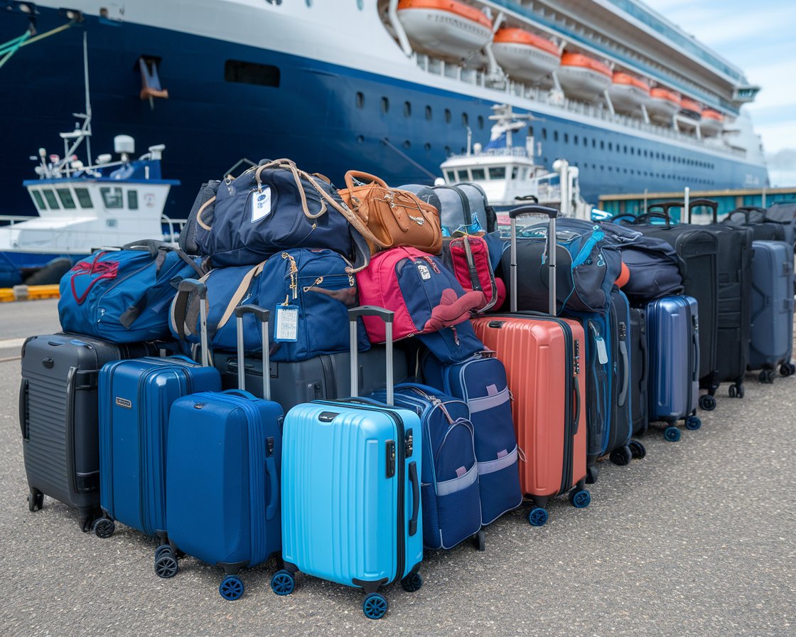 Luggage waiting to go on a cruise ship at Harwich International Port