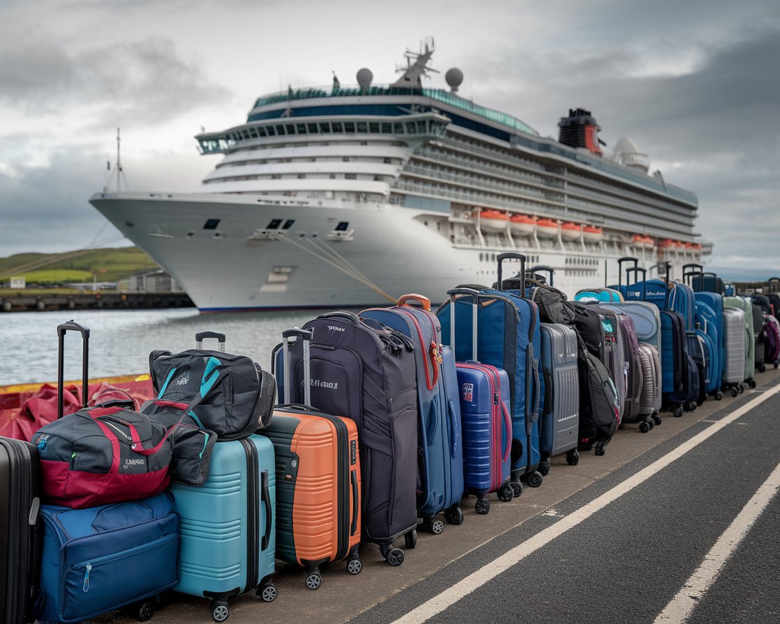 Luggage waiting to go on a cruise ship at Holyhead Port