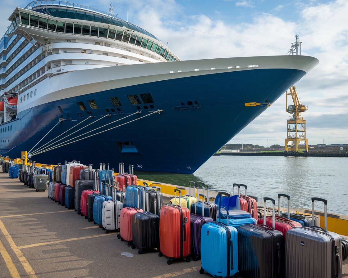 Luggage waiting to go on a cruise ship at Port of Dover