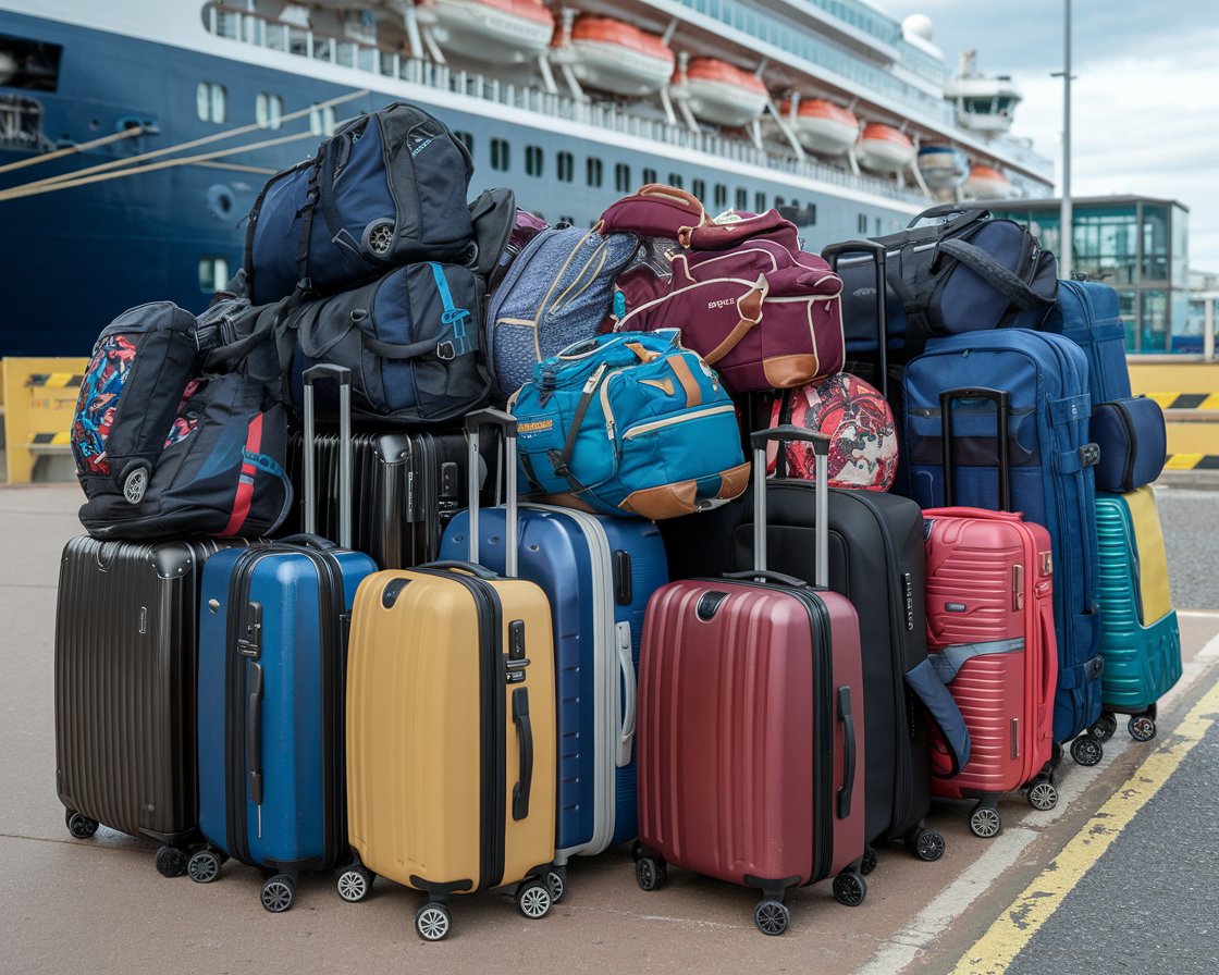 Luggage waiting to go on a cruise ship at Port of Tilbury (London)