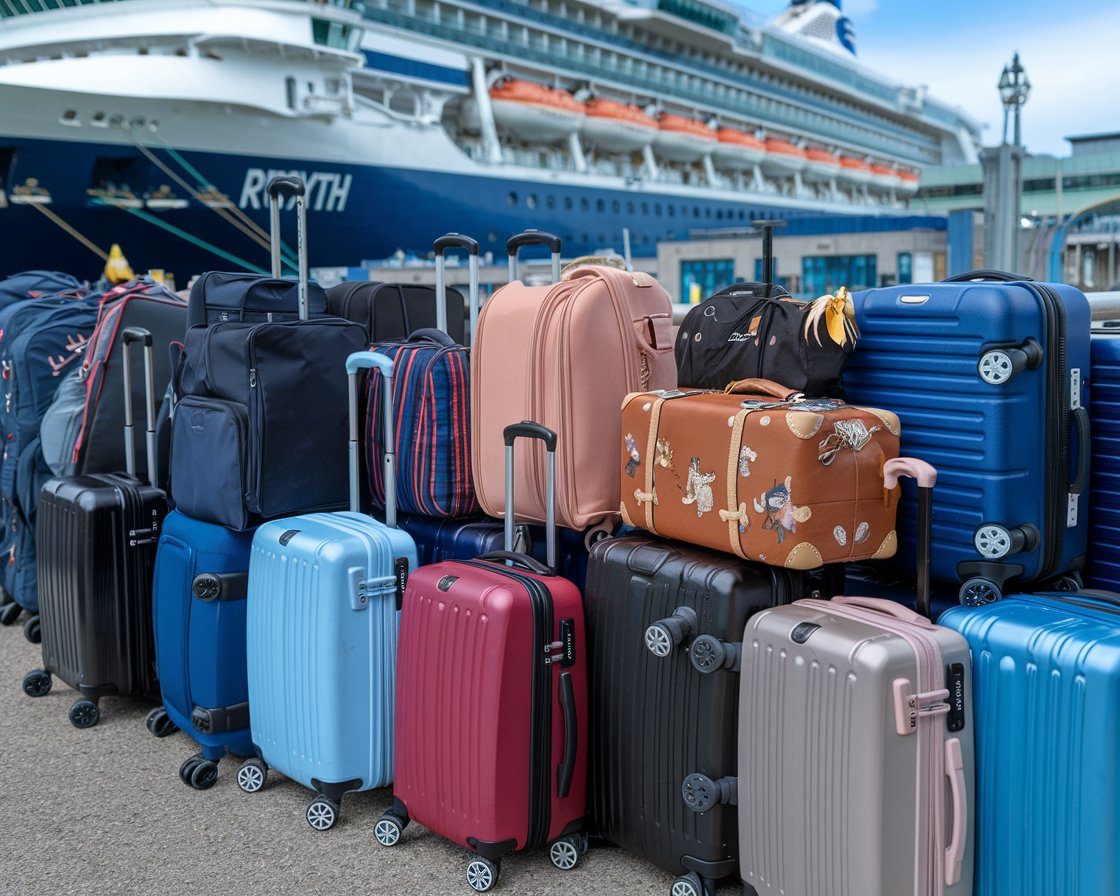 Luggage waiting to go on a cruise ship at Rosyth Port