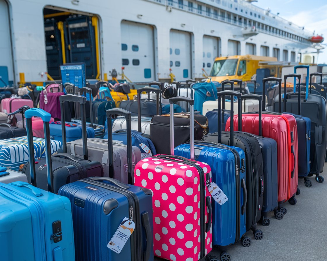 Luggage waiting to go on a cruise ship