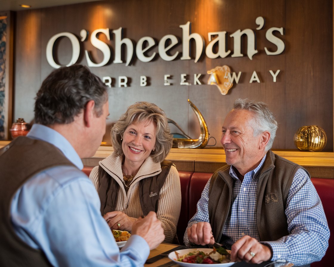 Mid aged lady and man at O'Sheehan's restaurant on Norwegian Breakaway cruise ship