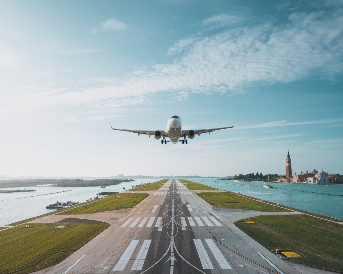 Plane landing at Venice airport