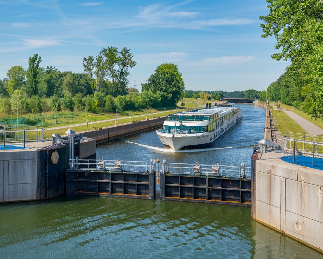 River Cruise ship going out of a lock