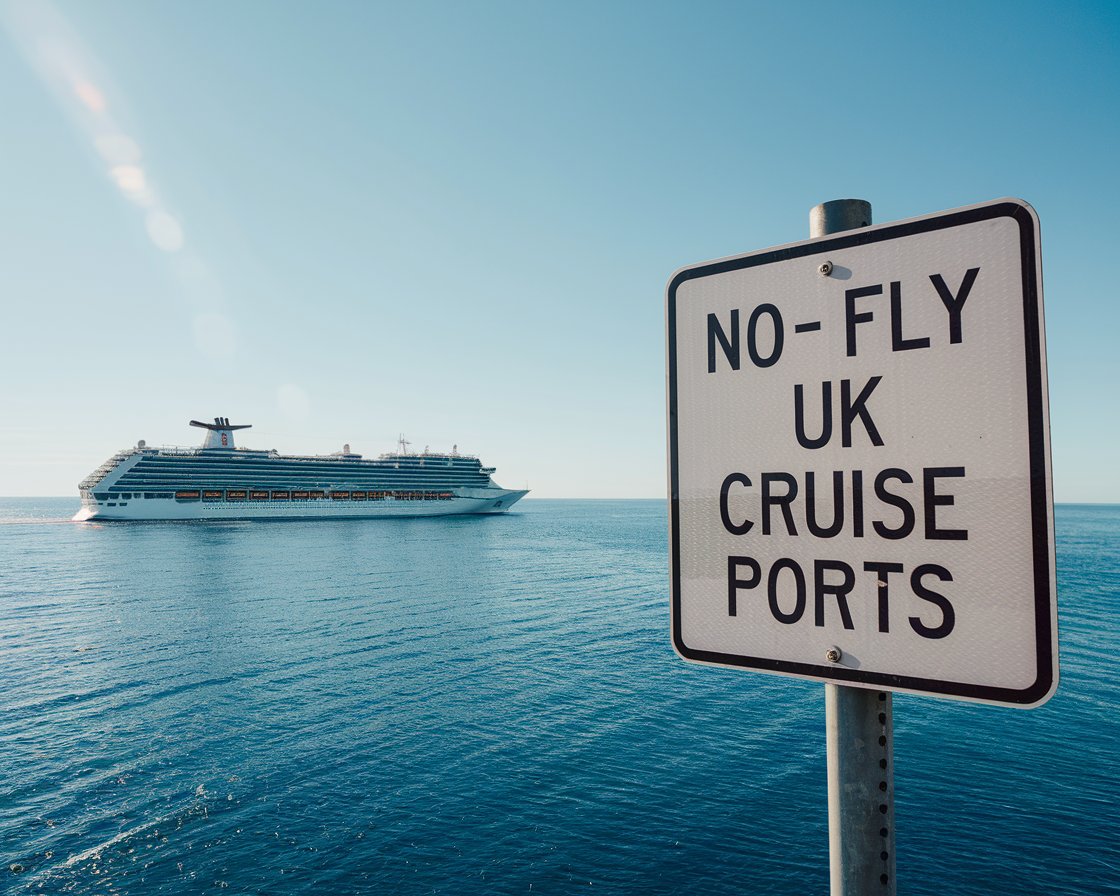 Sign - No-Fly UK Cruise Ports