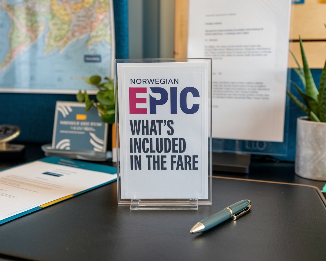 Sign on a desk Norwegian Epic What’s Included in the Fare