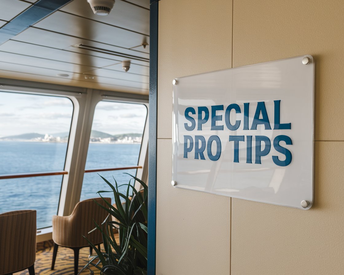 Sign on the wall - Special Pro Tips on Norwegian Epic cruise ship