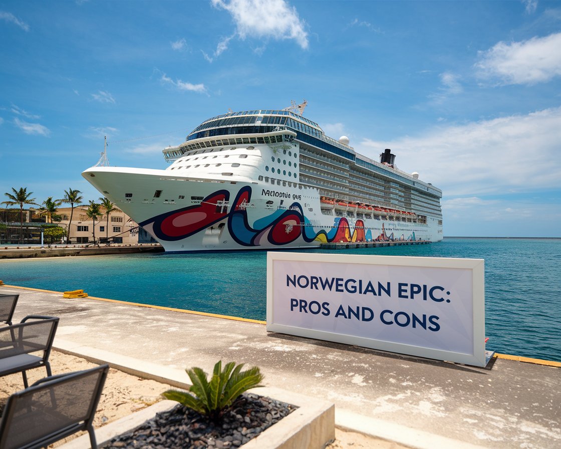 Sign outside Norwegian Epic Pros and Cons on a cruise ship