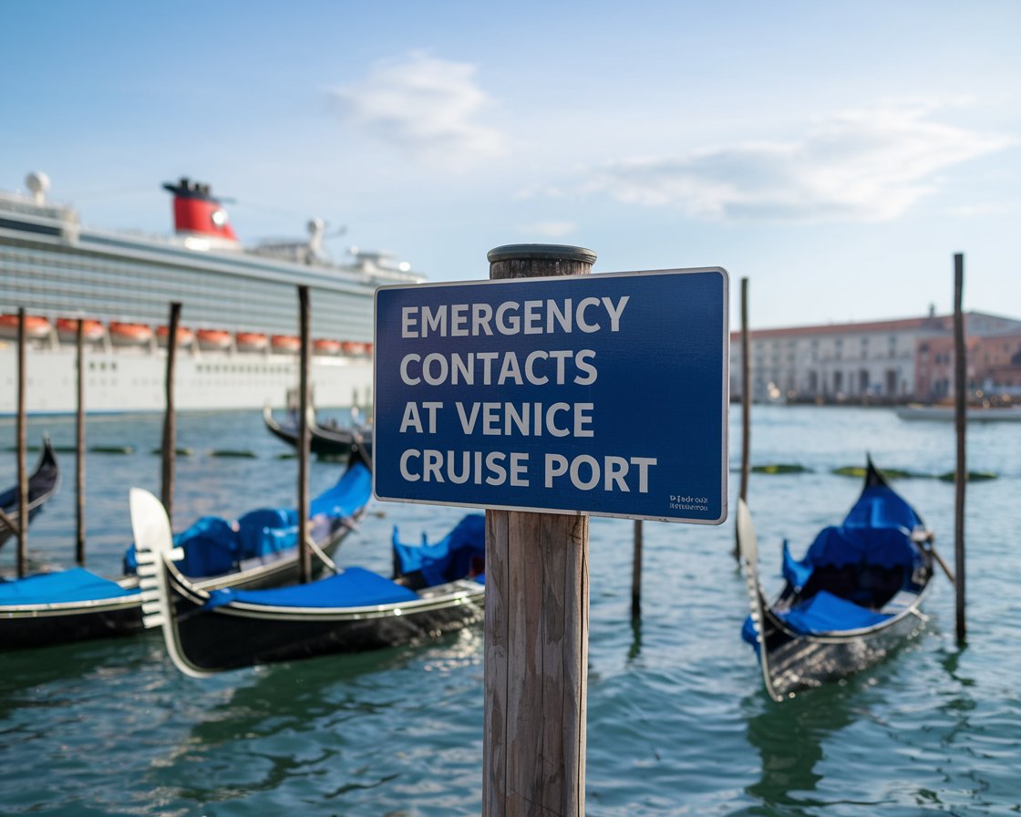 Sign with the text Emergency contact in Venice