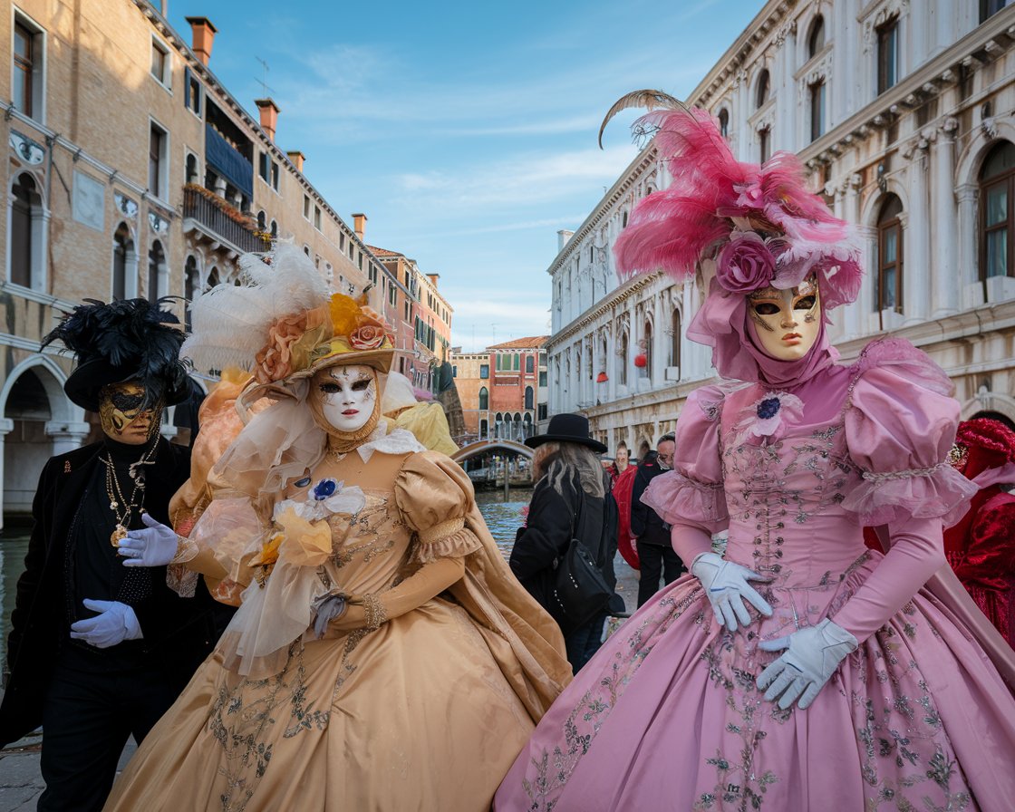 Venice Carnival ladies in fancy dress