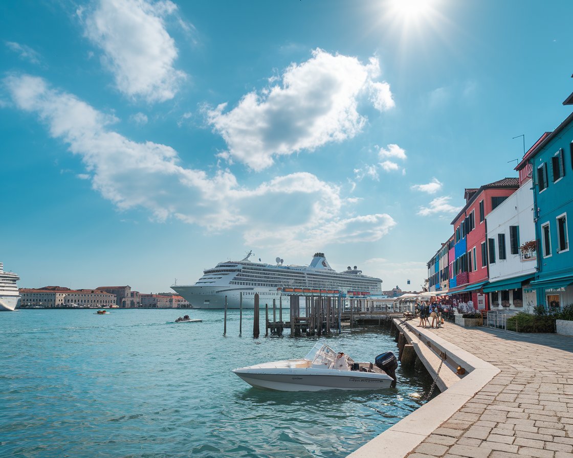 Venice cruise port with a cruise ship docked