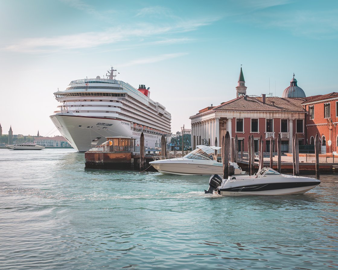 Venice cruise port with a large cruise ship