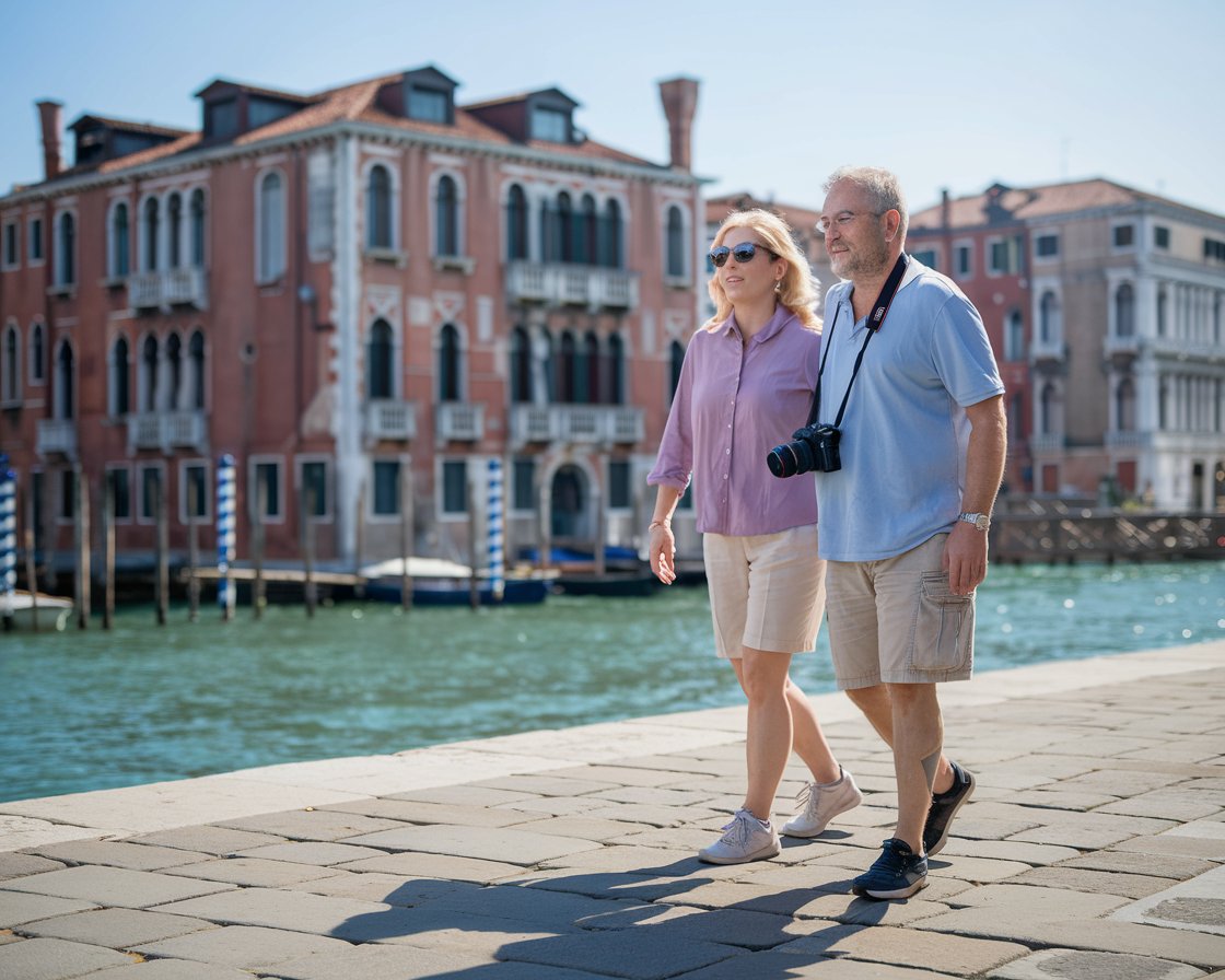 couple on tour in venice city