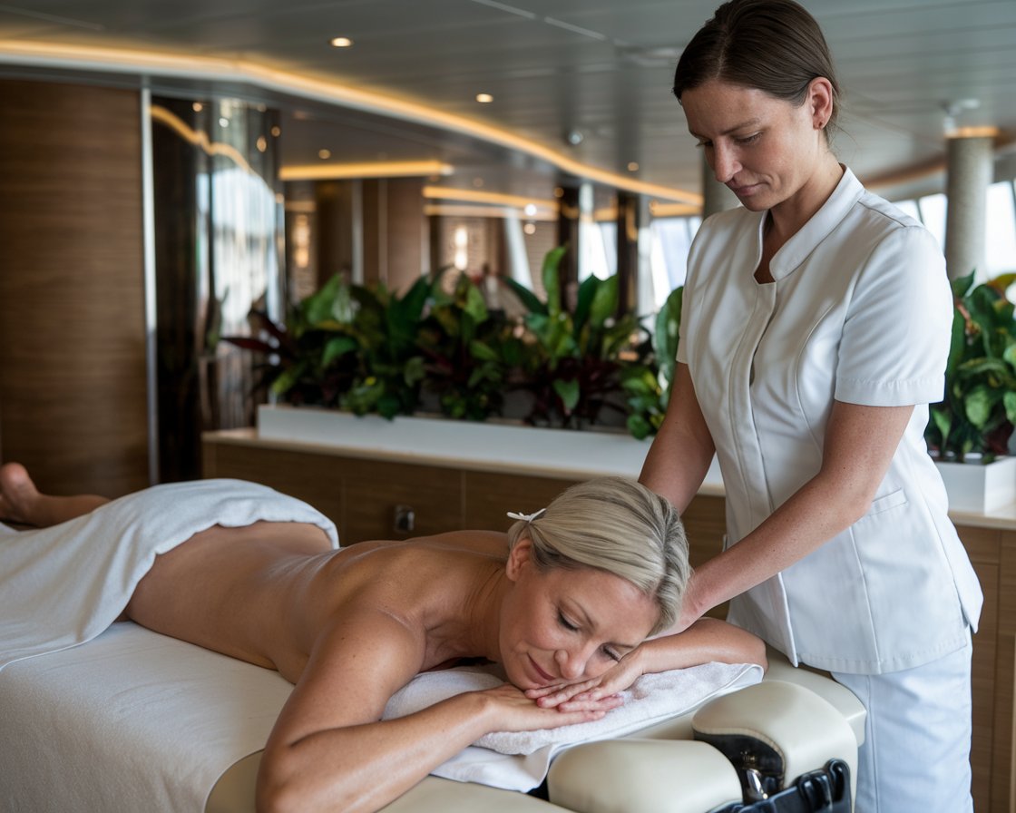 lady at the spa getting a massage on Norwegian Epic cruise ship