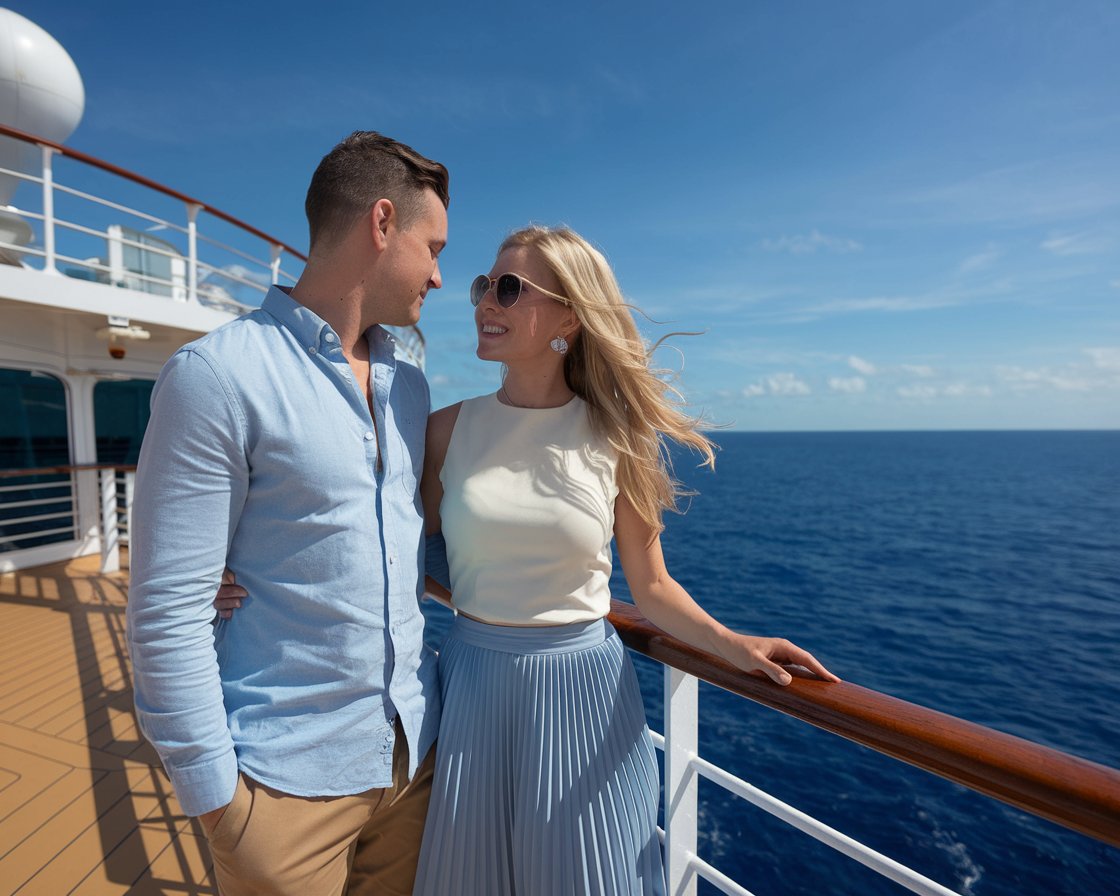 Honeymoon couple on a cruise ship