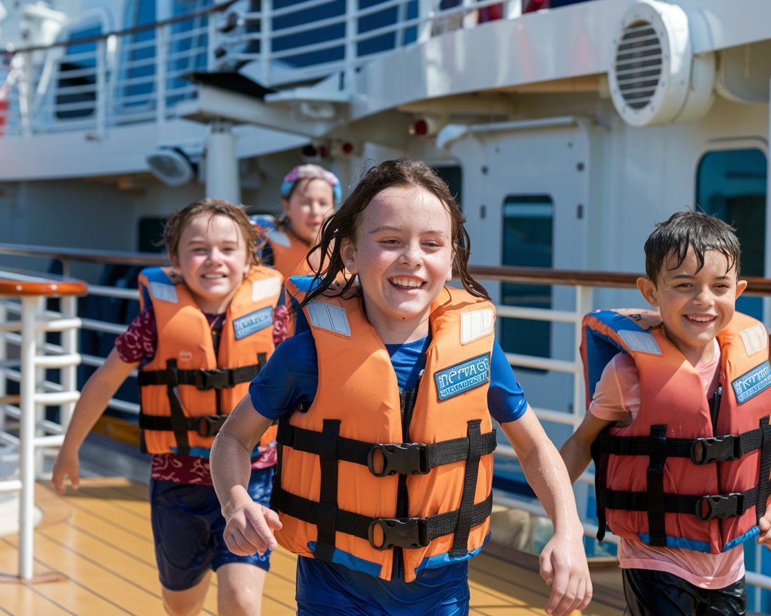 Kids running on a cruise ship