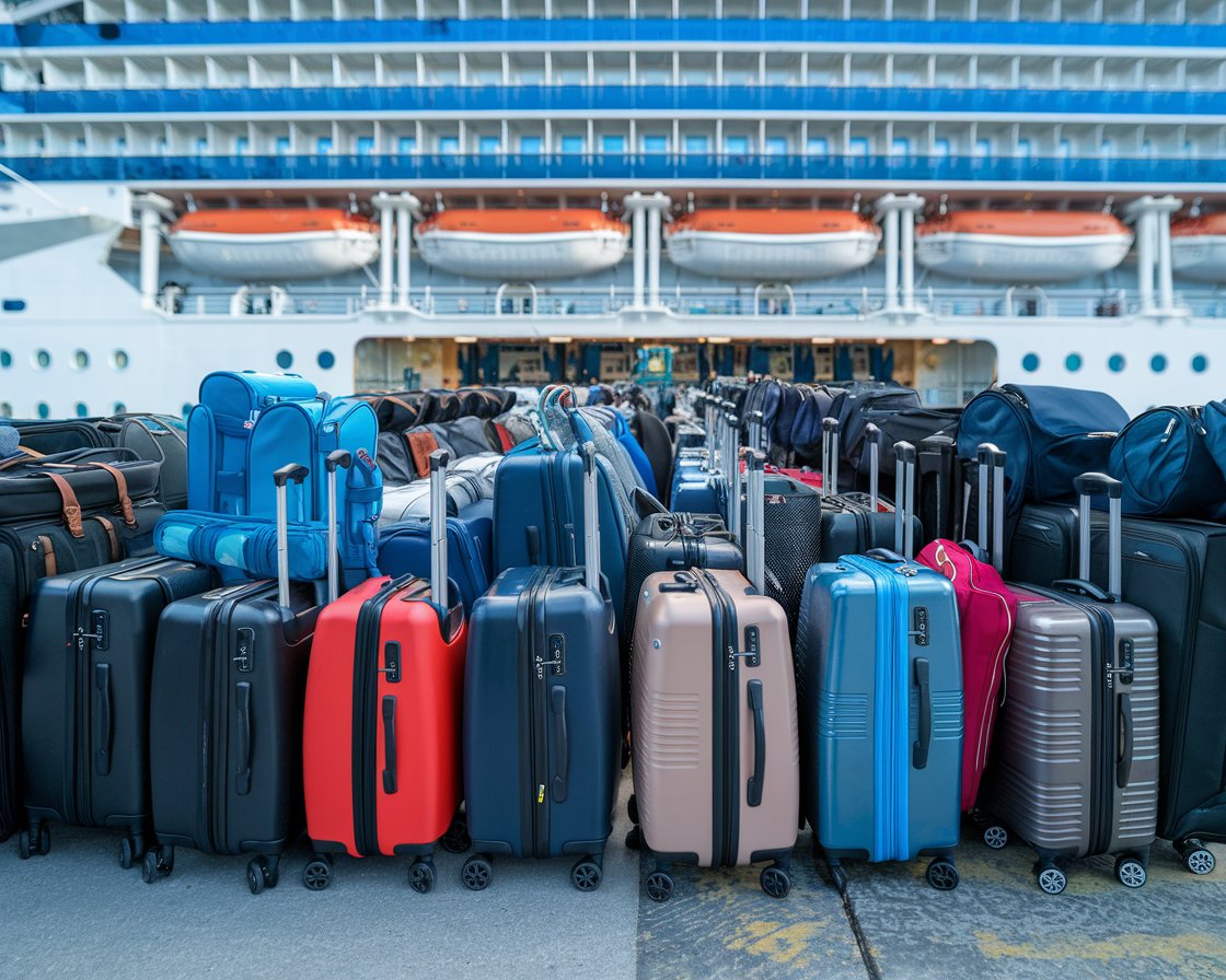 Luggage waiting to go on a cruise ship