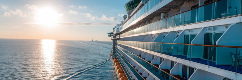 Balcony cabins at sunset on a cruise ship