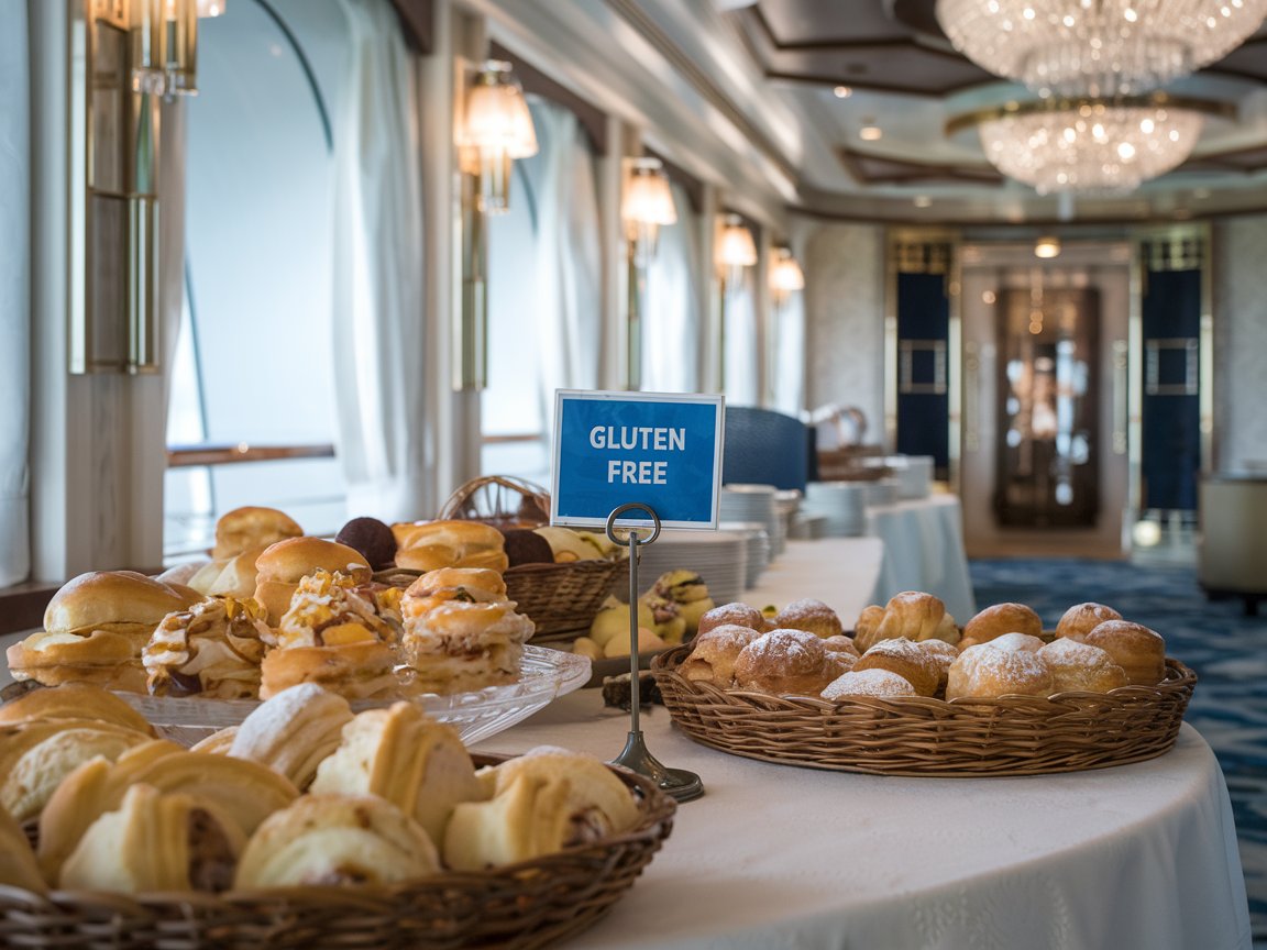 A range of Gluten free pastries on a table on a cruise ship