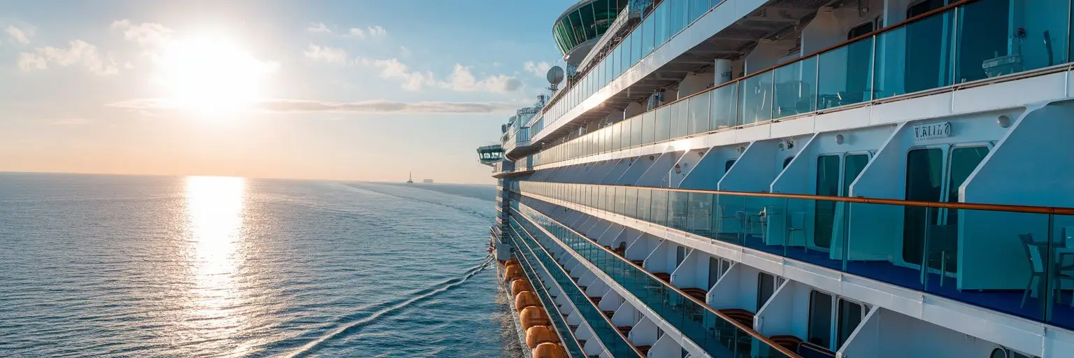 Balcony cabins at sunset on a cruise ship