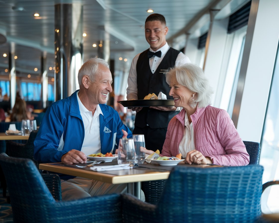 Couple at dinner with a great cruise reservation